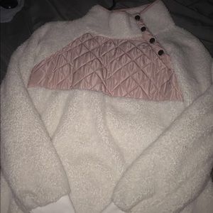 white and pink side button sherpa